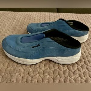 Ryka Blue Suede Slip-on Sneakers SHOES women size 8 W wide Open-back Comfort